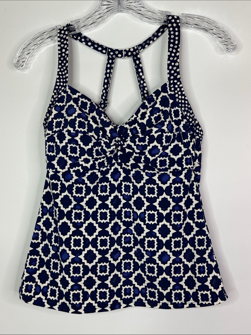 Title Nine Navy Blue White Tankini Swim Top Size 32C